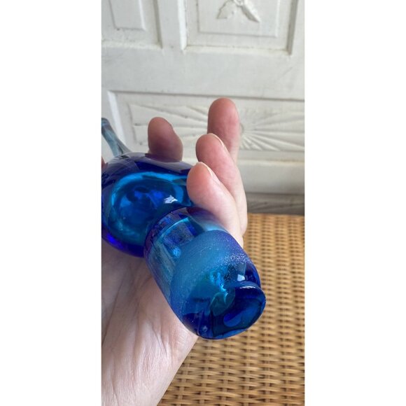 Vintage MCM Rainbow Art Glass Blue Crackle Decanter Bottle Flame Stopper - Picture 10 of 13